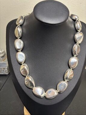 Chunky Silver Tone Nugget Statement Fashion Necklace